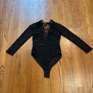 Elegant Black Sheer Lace Bodysuit